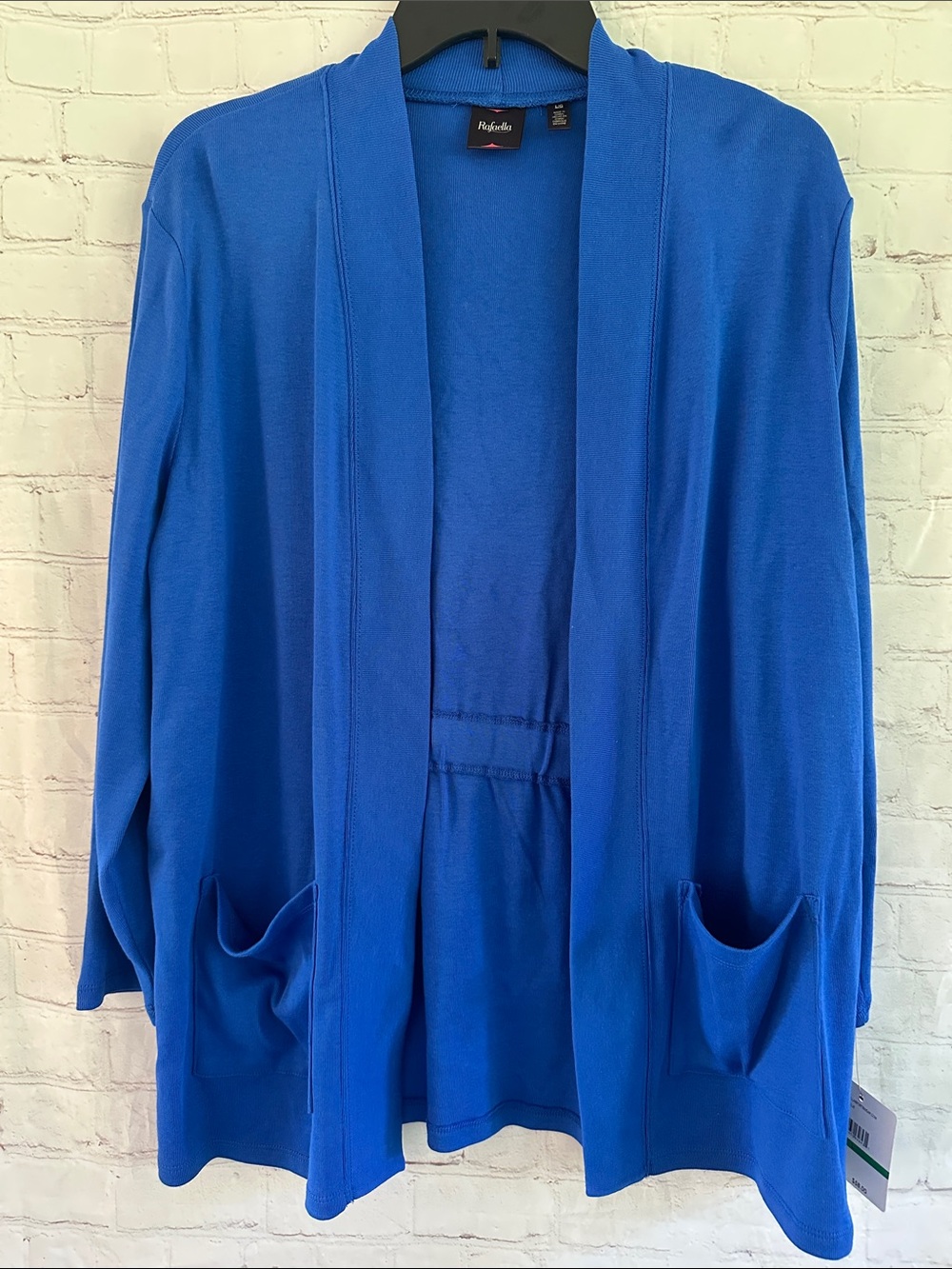 Rafaella NWT Bright Blue Open Front Cardigan with Pockets 100% Cotton
